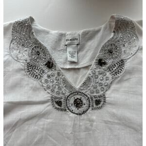 Chico's Womens White Sequin Embellished Boho Cotton Tunic Top Coverup Size 3